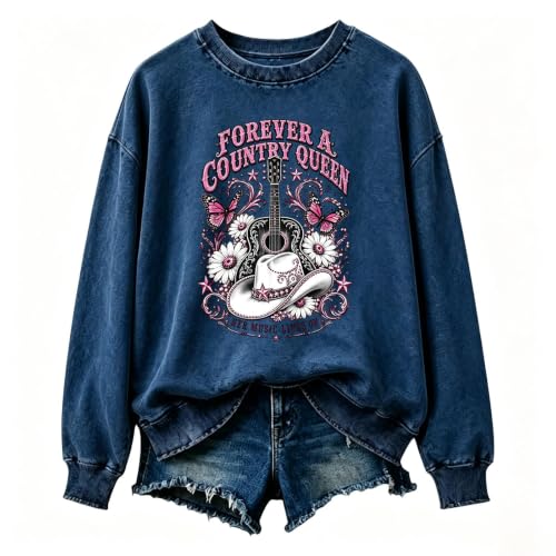 PETYCZEN Womens Dolly Sweatshirt, Country Music Dolly Merch Costume, RIP Parton Memorial Tops Vintage Long Sleeve Crewneck Pullover F-Blue M