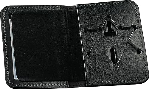 Perfect Fit 6 Point Star Illinois Sheriff Badge and Id Case Bifold Wallet 6 Point Star Badge Cutout Black Leather (cutout 229)