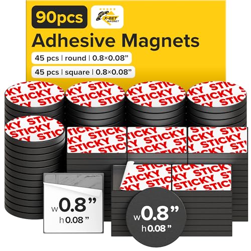 Magnetic Squares, Rectangles and Circles with Self Adhesive Backing - Peel &amp; Stick Magnetic Dots and Squares - Flexible Sticky Magnets - Sheets is Alternative to Magnetic Stickers, Tape and Labels
