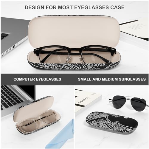 Image of Eyeglasses Case, Portable Hard Shell Protective Case for Glasses, Eyeglass Holder Box for Women with Cleaning Cloth