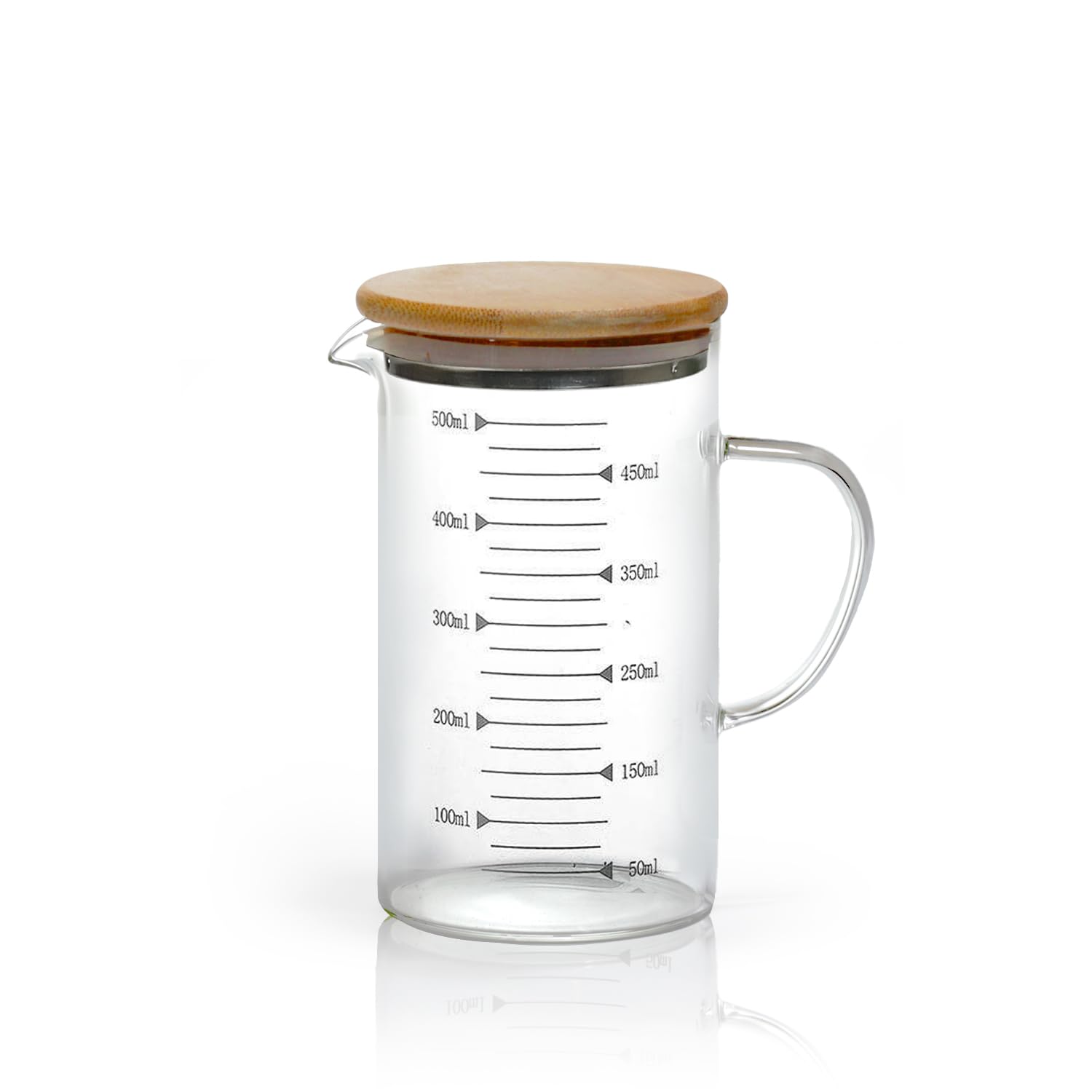 Amazon | 500ml 耐熱ガラスメジャーカップ 天然木製ふた、蓋グレード