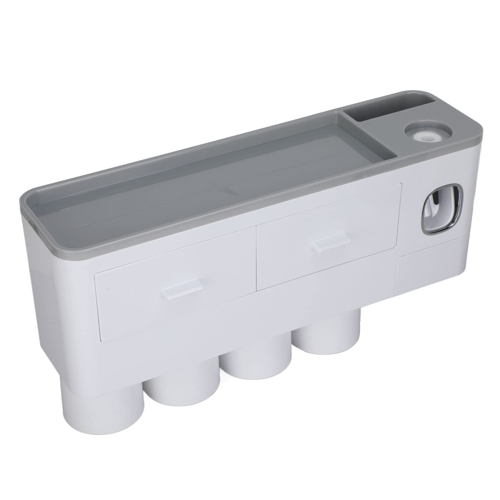 Juego de Soporte para Cepillos de Dientes de Pared con Dispensador Automático de Pasta de Dientes para Baño, Ahorro de Espacio, Color Gris