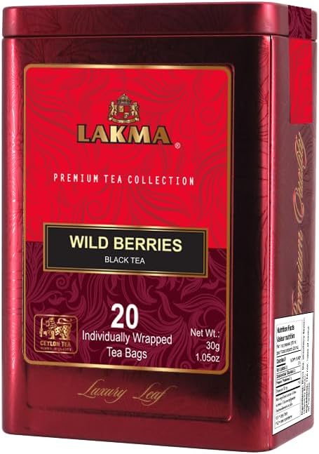Lakma Black Tea with Strawberry and Raspberry - 20 Tea Bags - (1 Pack) - Premium Collection in Metal Gift Tin