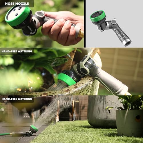 RESTMO Hose Nozzle and Lawn Sprinkler 2-in-1, Heavy Duty Garden Water Sprayer with 4 Patterns, High Pressure, Twist Control, Thumb Control, Great for Outdoor Irrigation, Watering and Washing, Green by Restmo - Image 2