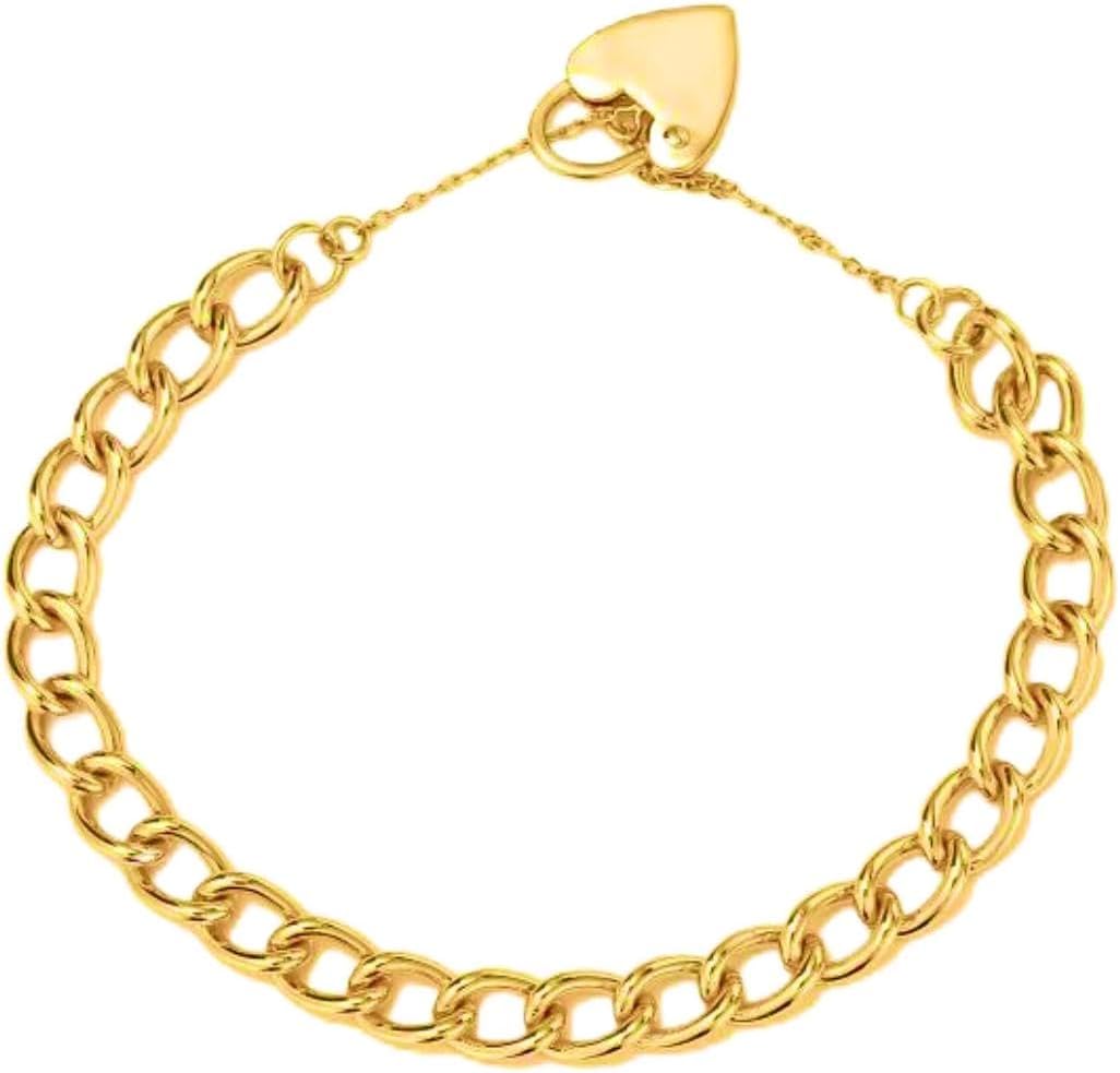 7mm Gold Padlock Heart Bracelet, 8-Inch, PVD Gold Plated – Bling King London