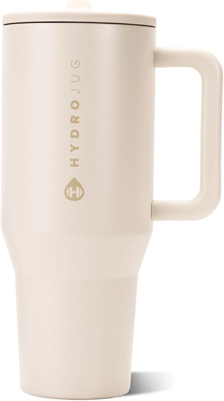 HydroJug Traveler 40oz, vaso aislado con asa y pajita, color crema