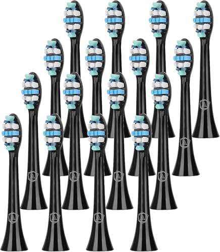Recambios Cepillos Compatible con Philips Sonicare - Aster Pack de 16 Cabezales de Repuesto para Cepillo de Dientes Eléctrico Limpieza Profunda de los Dientes(Negro)