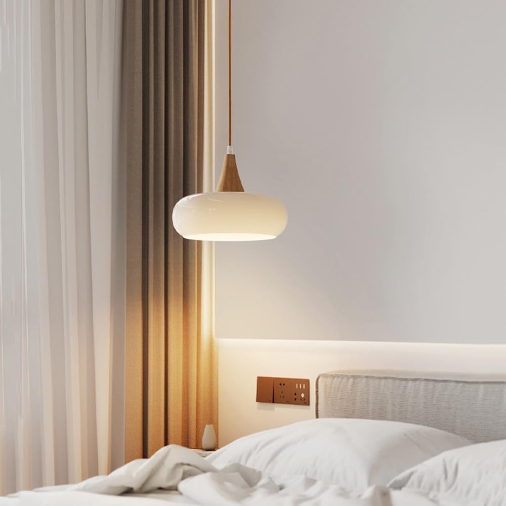 Vintage Japanese Milk Glass Kitchen Island Light Minimalist Orange Bedroom Hanging Lamp Nordic Creativity Table Chandelier for Dining Living Room Rural/White