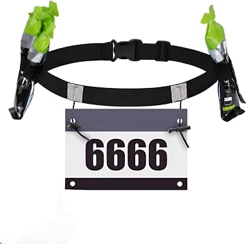 Race Number Belt, Triathlon Races Belt Bib Fastener with 6 Energy Gel Loops