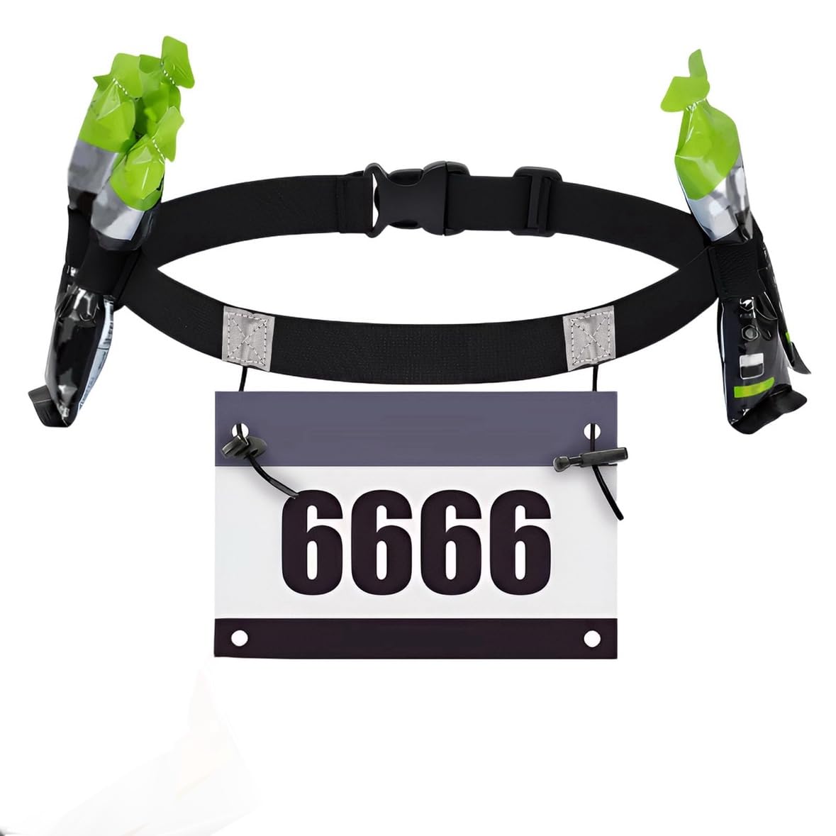 Race Number Belt, Triathlon Races Belt Bib Fastener with 6 Energy Gel Loops, Elasticated Stretch Race Number Holder No Pins, Lightweight Running Waist Pack for Triathalon Marathon Cycling Competition