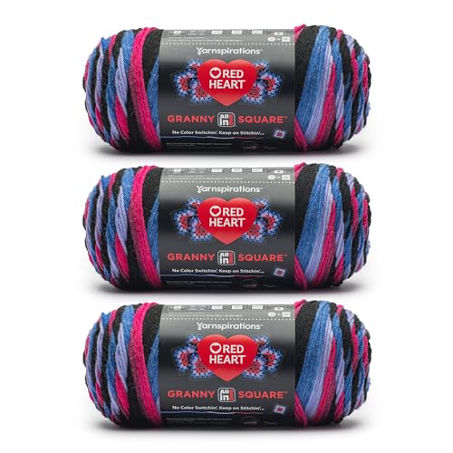 Image of Red Heart All in One Granny Square Black -Hyper Violet Yarn - 3 Pack of 250g /8.8oz - 100% Acrylic - #4 Worsted (Medium) - 381m /417Yards - for Knitting, Crochet and Amigurumi
