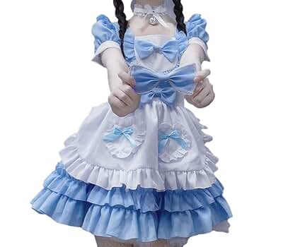 ロリータ　エプロン付ワンピース　水色　ブルー Amazon | [Te Fiti] ロリータ Lolita 可愛い メイド服 ゴスロリ
