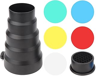 Aluminium Alloy Conical Snoot Kit with Honeycomb Grid and 5PCS Color Filters for Bowens Mount Studio Strobe Monolight Photography Flash