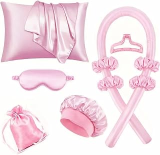 10pcs Hair Styling Tools Set, Including 1 pillowcase 1 shower cap 1 eye mask 1 curling iron 1 hair clip 4 hair ties 1 bag