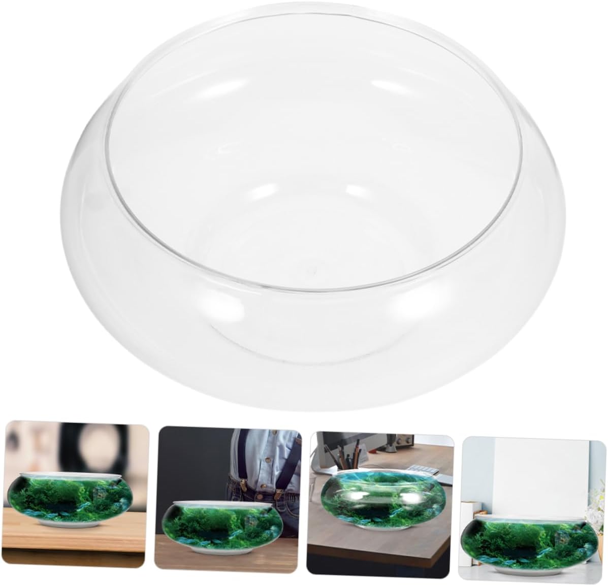 2pcs Transparent Round Fish Tank Small Aquarium Bowl Unbreakable Desktop Fish Bowl for and Turtles Office Decor Capacity