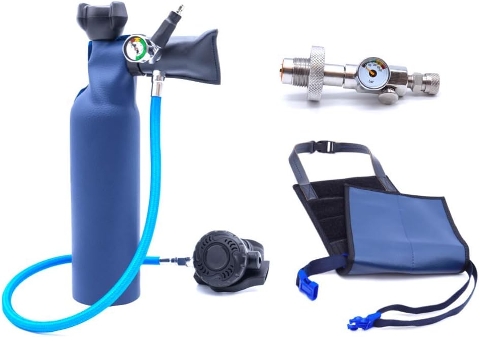 MiniDive Mini Scuba Tank 0,8 L Aluminium, DIN Filling Station, Holding Harness, Diving Equipment Underwater Breathing Unisex