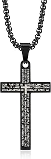 Stainless Steel Cross Necklace Lord's Prayer Pendant, Intricate Engraving for Men Women, Faith & Protection with Chain