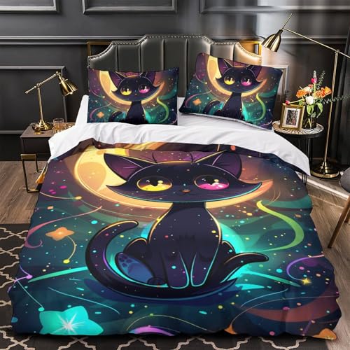 Ensemble de literie chat 3D parure housse de couette 140x200 taies d'oreiller