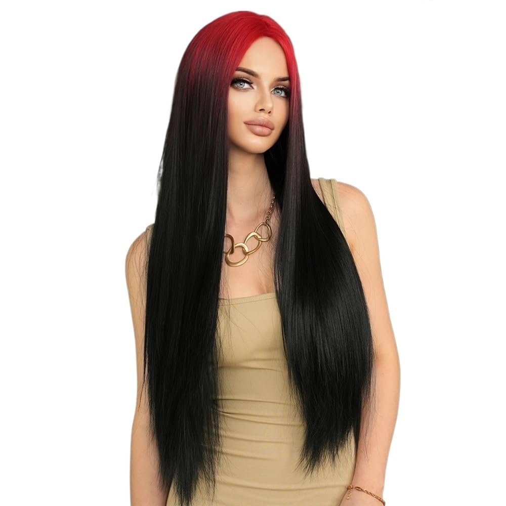 32 cm Kaneles Ombre, czerwone wino, bardzo miękkie damskie długie proste peruki na imprezę, do cosplay, miękkie i naturalne