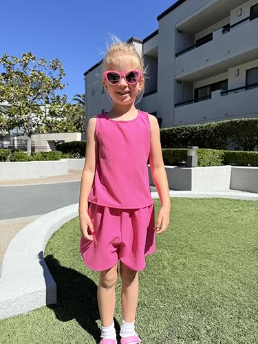 Image of Arshiner Girls Summer 2 Piece Outfit Sleeveless Top and Paperbag Waist Shorts with Pockets Kids Shorts Set Ages 5-13