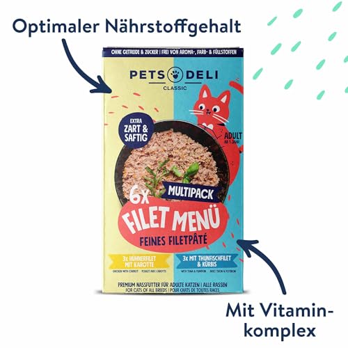 Pets Deli Bundle für Katzen mit Filet Menü Nassfutter Multipack und Cremesnack Multipack 1020g