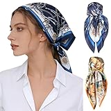 HTTDSLF 2 Pack 90 x 90 cm Pañuelos Cabeza Mujer, Cuadrados Como Seda Bufanda para Niñas