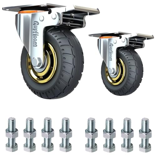 GupHoomゴム キャスター プレート式 自在キャスター 大型 重荷重用型 車輪径100mm(4インチ) 360度回転 低デシベル 2個セット 家具用 台車 交換用キャスター 耐荷重300KG