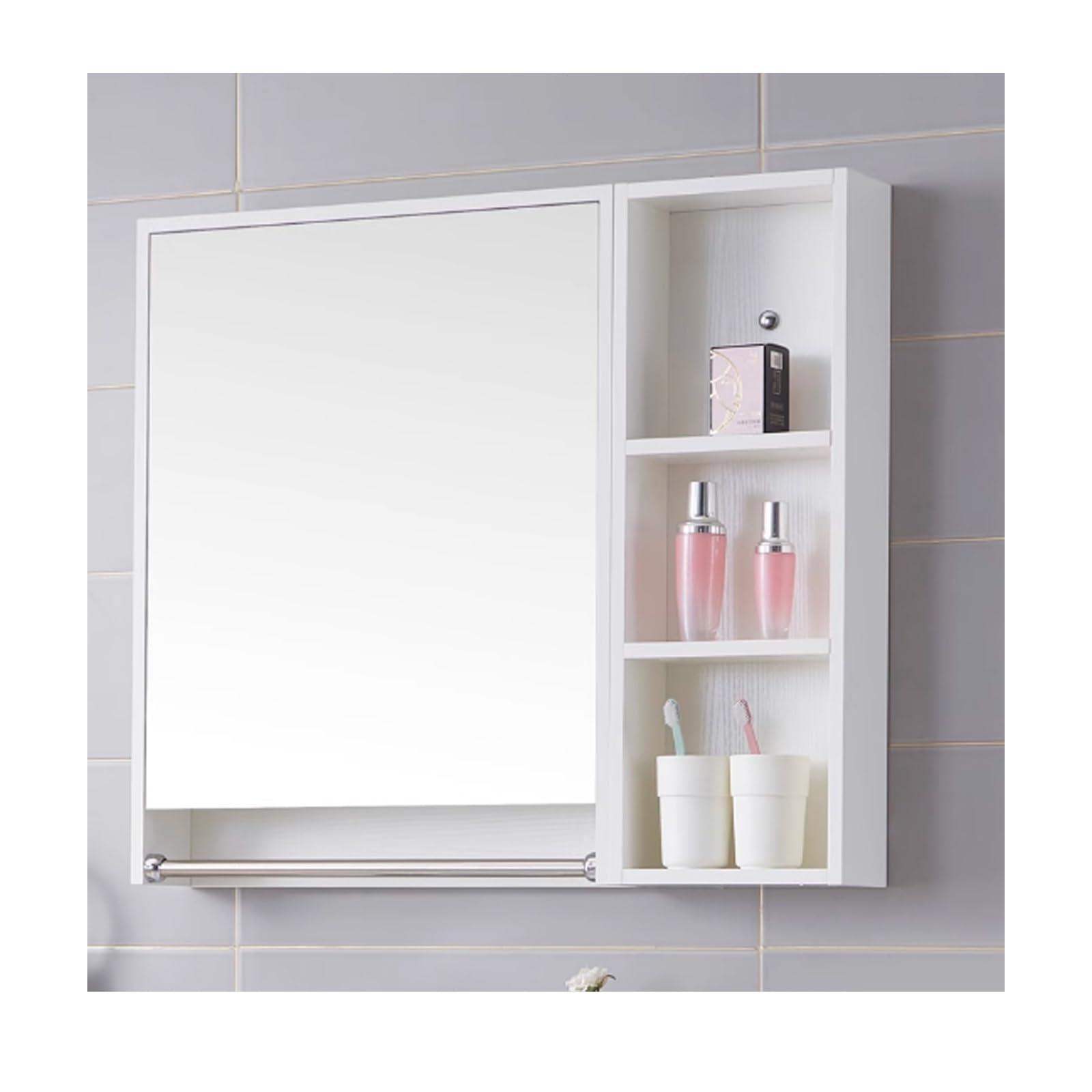 FLYIODFCXV bathroom mirror cabinet, Solid Wood Board, High-Definition Mirror, Multi-Layer Storage, Sturdy and Durable(White,60cm/23.6in)