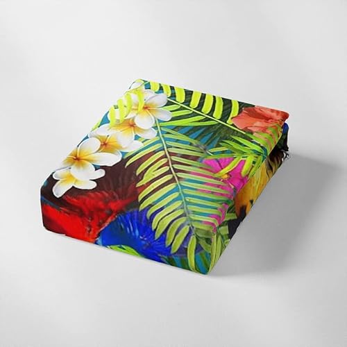 Jingzhang Leaves Duvet Cover Sets 3Pcs Tropical Green Leaves Bedding Sets With Zipper Colorful Parrot Leaves Duvet Sets Gorgeous Exotic Style Quilt Cover With 2 Pillow Shams,Queen Size #TOP3