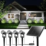 4-in-1 Solar Powered Spot Lights Outside Heavy Duty Aluminum Spotlight with Separate Glass Panel, Outdoor Waterproof Up Down Landscape Light for Garden Front Yard House Wall Ground, 15.7ft Cable White