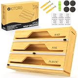 KitOrg Bamboo Foil and Plastic Wrap Organizer for Drawer, 3 in 1 Tin Foil, Cling Paper, Food Wrap, P