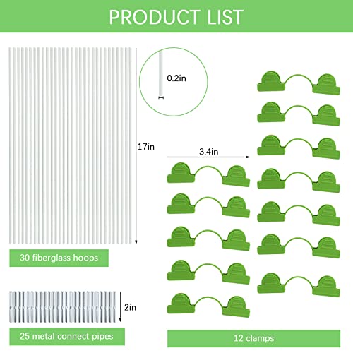 Conjunto de Aros para Estufa de Jardim, 30 Aros de Fibra de Vidro Com Conectores de Metal para Plant