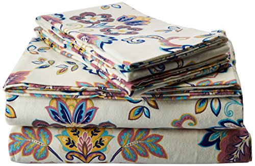 Tribeca Living 200-GSM Paisley Print Flannel Sheet Set, Queen, 4 Pieces, Multicolor