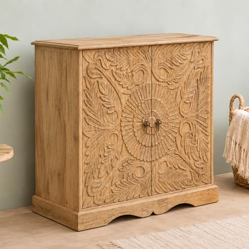 Image of The Attic Jodhpur Large Sideboard Cabinet for Kitchen and Living Room Storage Solid Wood Natural Matte Finish