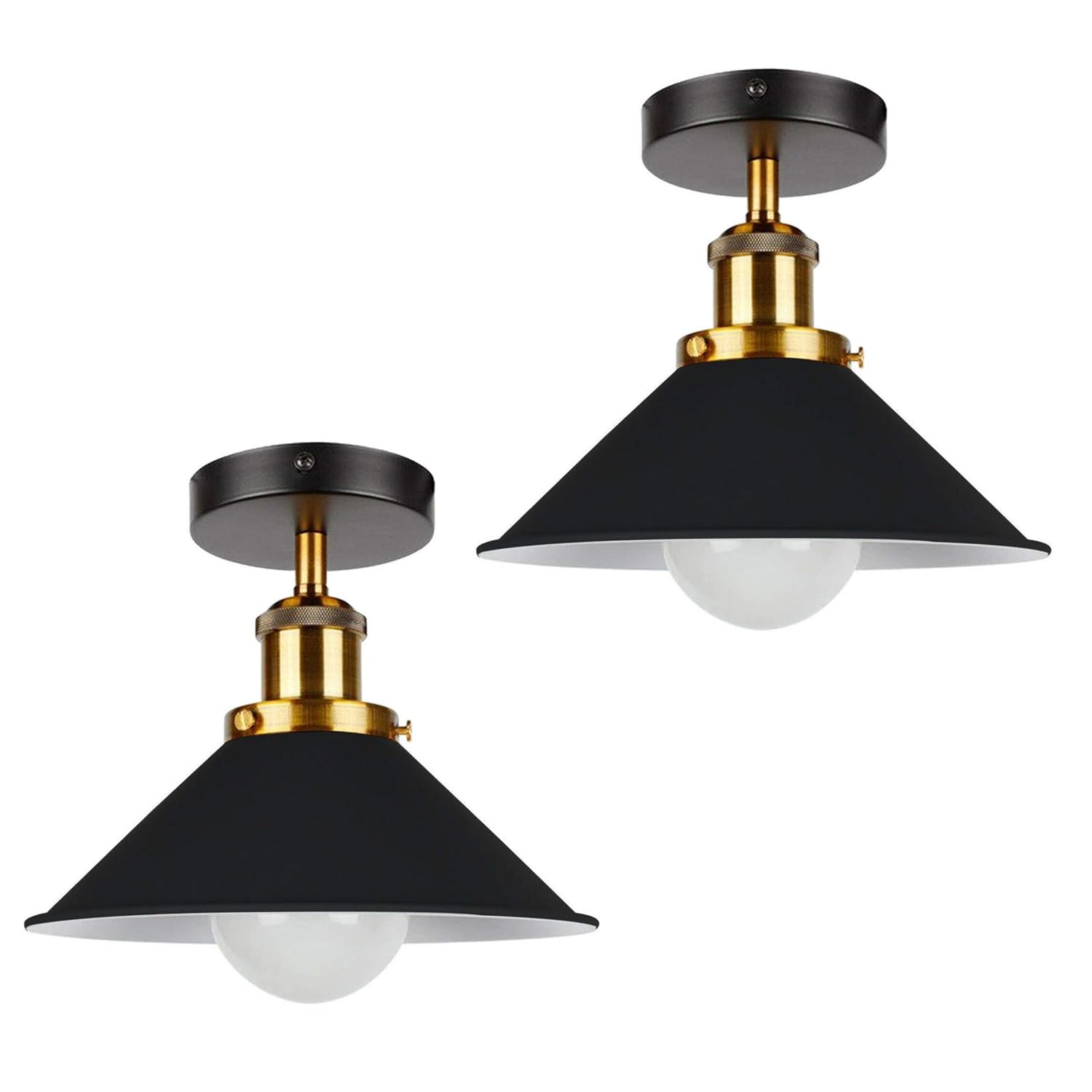 LEDSone Modern Flush Mount Ceiling Lighting LED Lights Semi Flush Light Fitting Pendant Light Lamp Chandelier Metal 22cm Cone Light Shade for Hall Living Room Lounge (Black - 2 Pack) — image 1