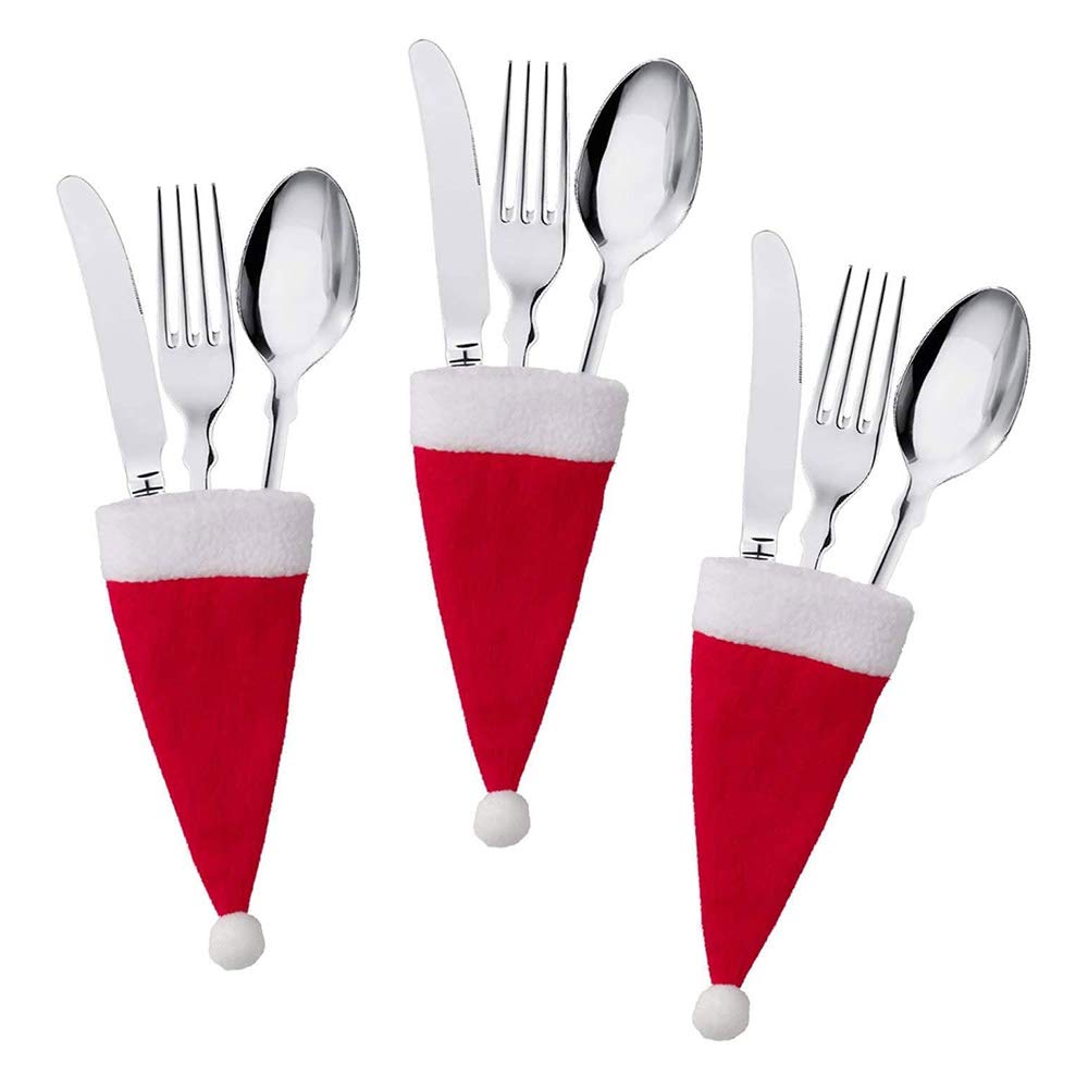 20 Cappelli Di Natale In Tessuto Non Tessuto Per Posate E Bicchieri – Decorazioni Da Tavola Festive Da 8,5 Cm - 5