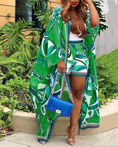 Two Piece Vacation Outfits for Women Sexy Beach Cover Up Long Sleeve Open Front Cardigan Shorts2