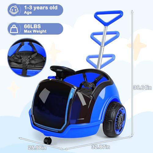 Image of ANPABO 3-in-1 Electric 12V Ride on Push Car for Kids 1.5-3, Blue