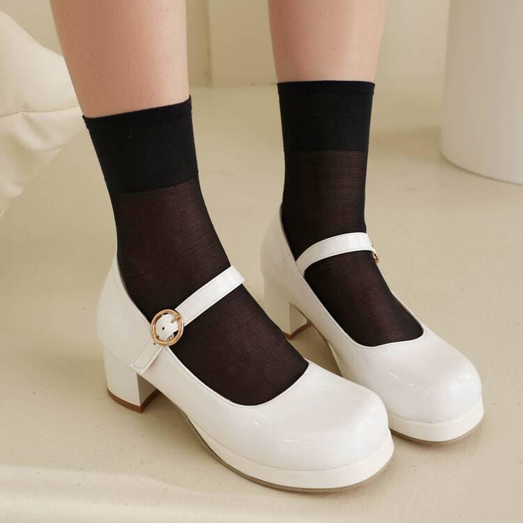 Women Elegant Mary Jane Pumps Square Toe Block Heels with Belt Buckles 6