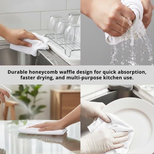 PurpleEssences Dish Cloths and Dish Rags - 8 Pack Waffle Weave Solid Kitchen Dish Wash Cloths, 100% Cotton, 12x12 Inches, Ultra Soft Absorbent Quick Drying - Spring Easter Summer - White - Image 7