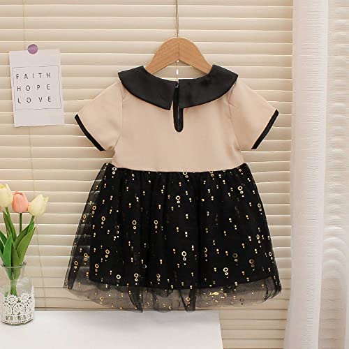 Vestido de princesa feminino de manga curta com lantejoulas e mangas curtas para meninas (branco, 80