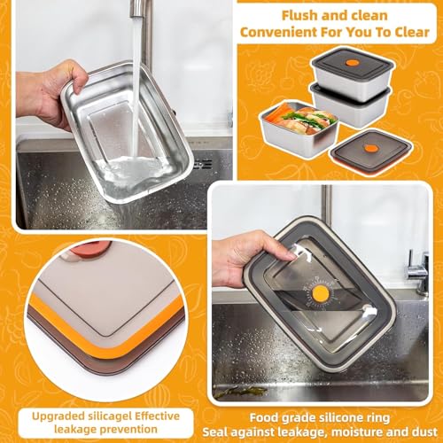 Image of BYKITCHEN SUS 316 Stainless Steel Fridge Storage Containers Leak Proof-Airtight Lids,Kitchen Food Leftover Storage Microwave Safe Reusable Metal Boxes,Dishwasher Safe for Snacks,Fruits (4-PC 1500 Ml)