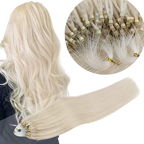 VeSunny Micro Ring Hair Extensions Blonde Human Hair,14inch Platinum Blonde Microlink Hair Extensions,Remy Straight Micro Beads Blonde Hair Extensions 50g/pack