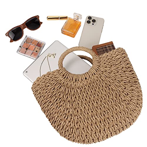 Image of Womens Large Straw Beach Bag Woven Tote Bag Top Handle Handbag Purse for Summer