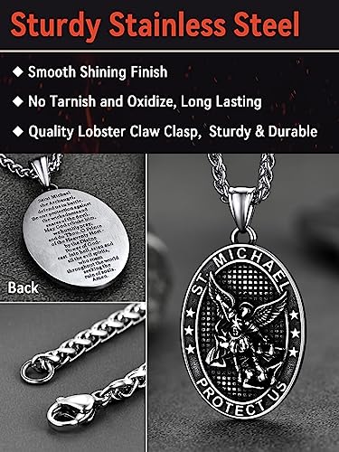 FaithHeart Saint Michael Necklace, Stainless Steel/18K Gold Plated St Michael the Archangel Pendant Amulet for Men Women with Gift Packaging3