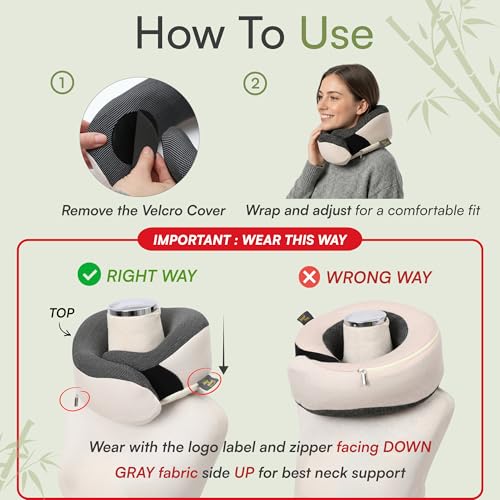 Image of Travel Neck Pillow for Airplanes, 360 Chin Support Memory Foam Travel Pillow for Long Flights, Bamboo Charcoal Memory Foam, Removable Washable Cover, Sleep Mask & Earplugs Included