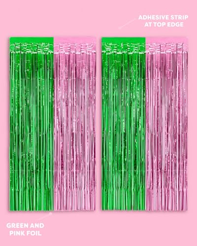 Image of xo, Fetti Pink + Green Foil Curtain - Set of 2 | Witch Party Decorations, Girl Birthday Backdrop, Kids Wizard Photo Booth, Bachelorette Supplies