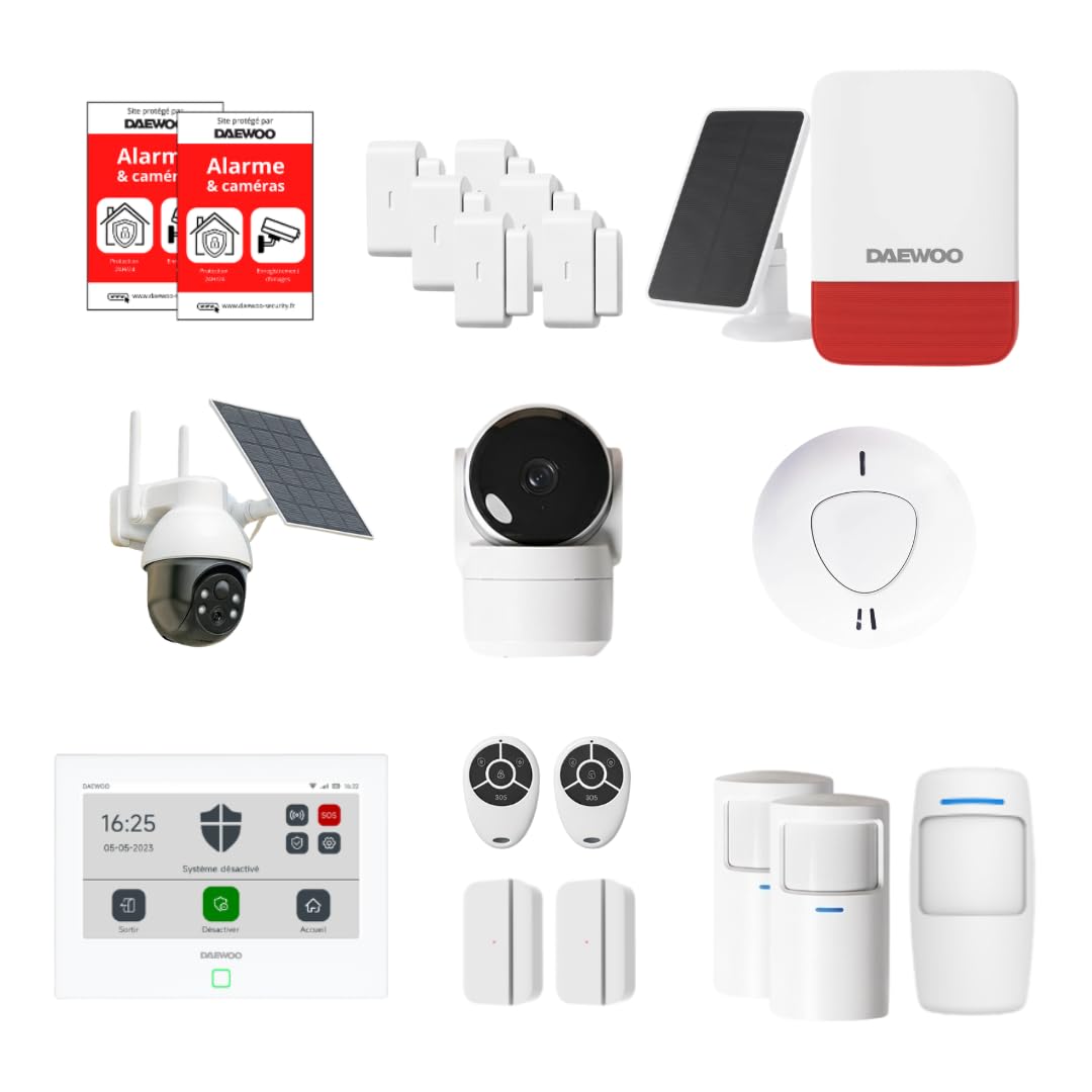 Daewoo Security - Alarma de casa conectada sin suscripción - Smart Protect Advanced MAX con cámaras HD, Sirena Solar y Detector de Humo - Alexa & Google Home