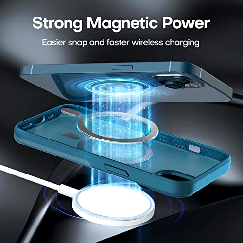 Tauri 5 In 1 Magnetic Case For Iphone 13 [Military Grade Drop Protection] With 2X Tempered Screen Protector +2X Camera Lens Protector, Translucent Matte Slim Fit Iphone 13 Case 6.1”-Light Blue #TOP6