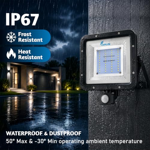 Image of Forus 30W LED Flood Light Red with Motion Sensor Auto On Off Day Night Mode Waterproof Outdoor Security Light for Garden Parking Garage Factory Warehouse Shop High Bright Floodlight 4Yr Warranty-1Pc